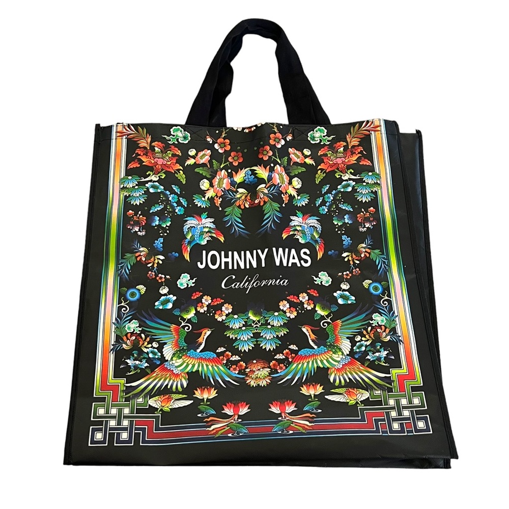 Johnny Was California Large Shopper Tote Reusable Bag  Floral Black Cranes
